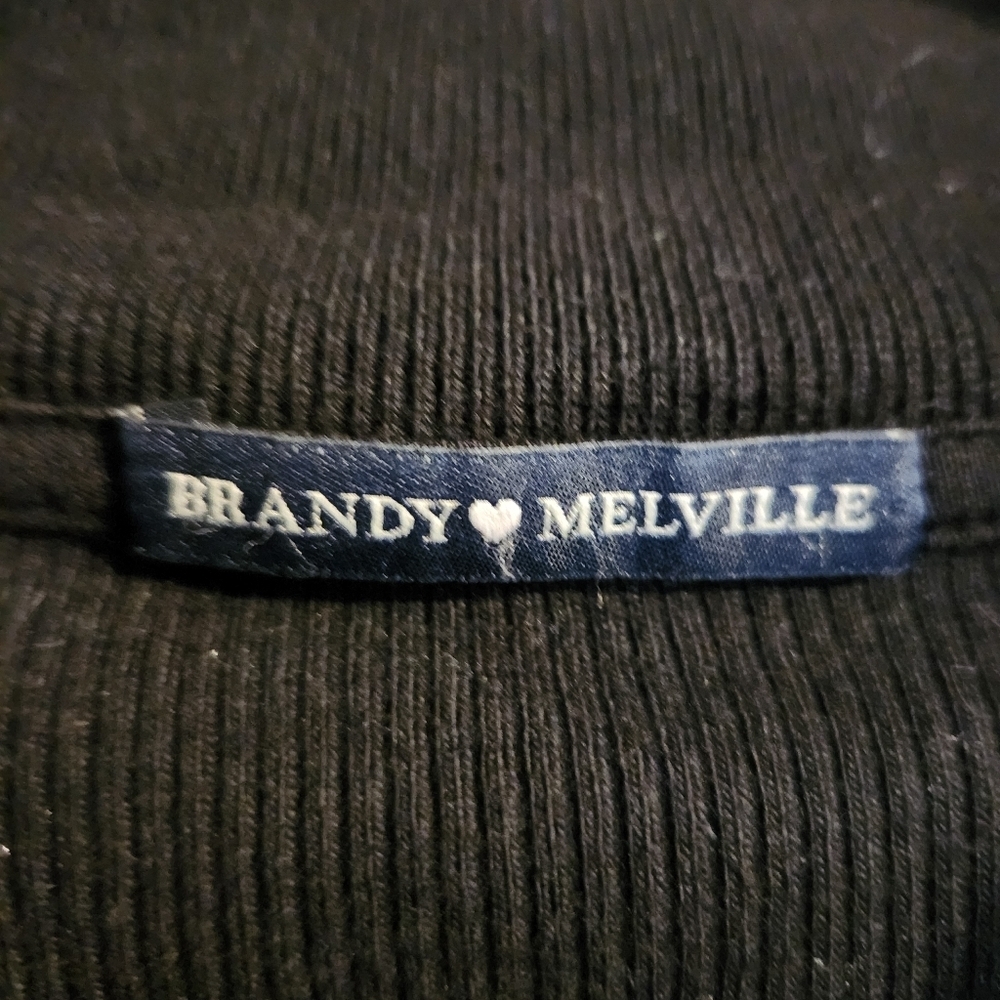 Brandy Melville Ribbed Long Sleeve Button Down Collared  Carolyne Top - Black - Picture 4 of 7